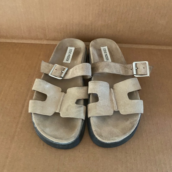 Steve Madden Mayven Suede Slide Sandals Taupe | Women's Size 8 - Picture 2 of 7